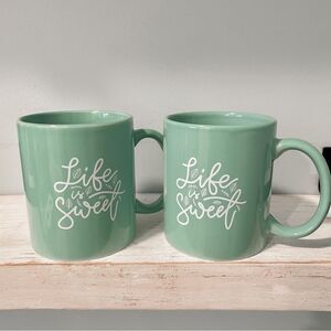 Life is Sweet Coffee Mug Set | Teal Farmhouse Kitchen Decor Inspirational Quote